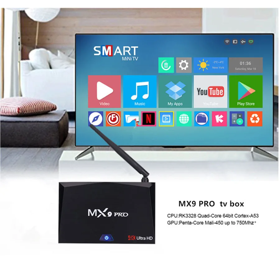 MX9 Pro Smart Android 7.1 TV Box 4GB RAM 32GB ROM RK3328 Quad Core 2.4G/5G Dual WiFi BT4.1 MINI PC H.265 VP9 HDR 4K Media Player