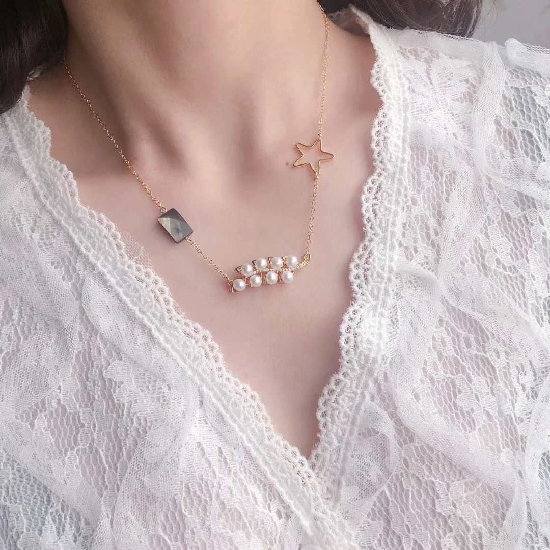 

Butterfly Home Design-Double Row Glorious 14k Gold 4-5 near round Glare Virgine Pearl Necklace Syjs21g21ii
