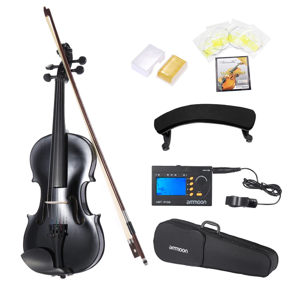 

ammooon 1/4 Student Violin Metallic+ 3in1 Digital Tuner Metronome Tone Generator + 4pcs Violin Strings + Violin Shoulder Rest