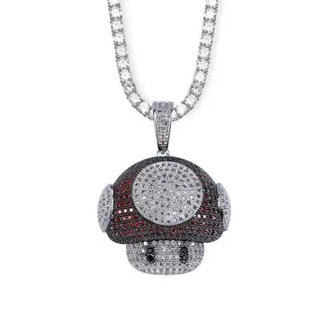 

New Fashion Iced Out Mushroom Necklace & Pendant Copper Bicolor Micro Pave Cubic Zirconia Necklace Hip Hop Men's Jewelry Gift CZ