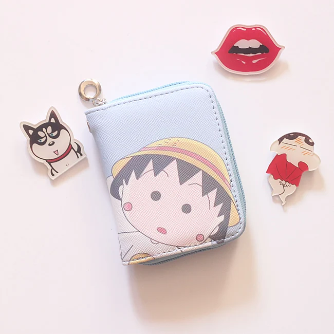 Милый бумажник кошелек для денег Chi-bi Maruko, милый мягкий кожаный мини-кошелек для девочек, держатель для карт на молнии, кошелек для монет