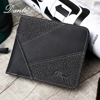 

dante Men Solid Color Vintage Open Lichee Pattern Multi Card Position Wallet Men Fashion Pure Short Wallets men wallets