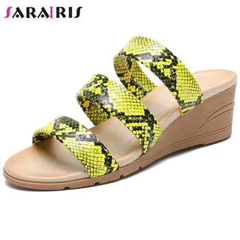 

SARAIRIS Retro Female Casual Beach Flip Flop Summer Sandals Sandals Women Open Toe Snake Print Slip On Wedges Shoes Woman