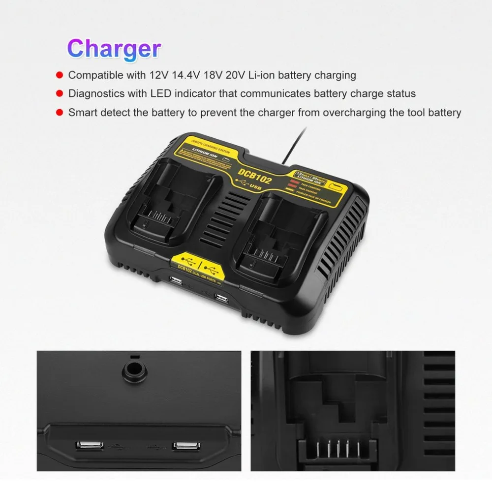 10,8 V-20 V Dual USB Автомобильное зарядное устройство литий-ионный аккумулятор универсальный перезаряжаемый аккумулятор Зарядное устройство