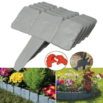 

20pcs Flower Fence-Path Garden Plant Border Edging Lawn Imitation Stone Fence Grounding Fence Folding Landscape Gray Orange