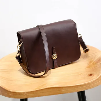 

Trendy Brown Women Crossbody Bags Leather Rectangle Flap Shoulder Bags Solid Soft Surface Small Satchels Women Daily Purse