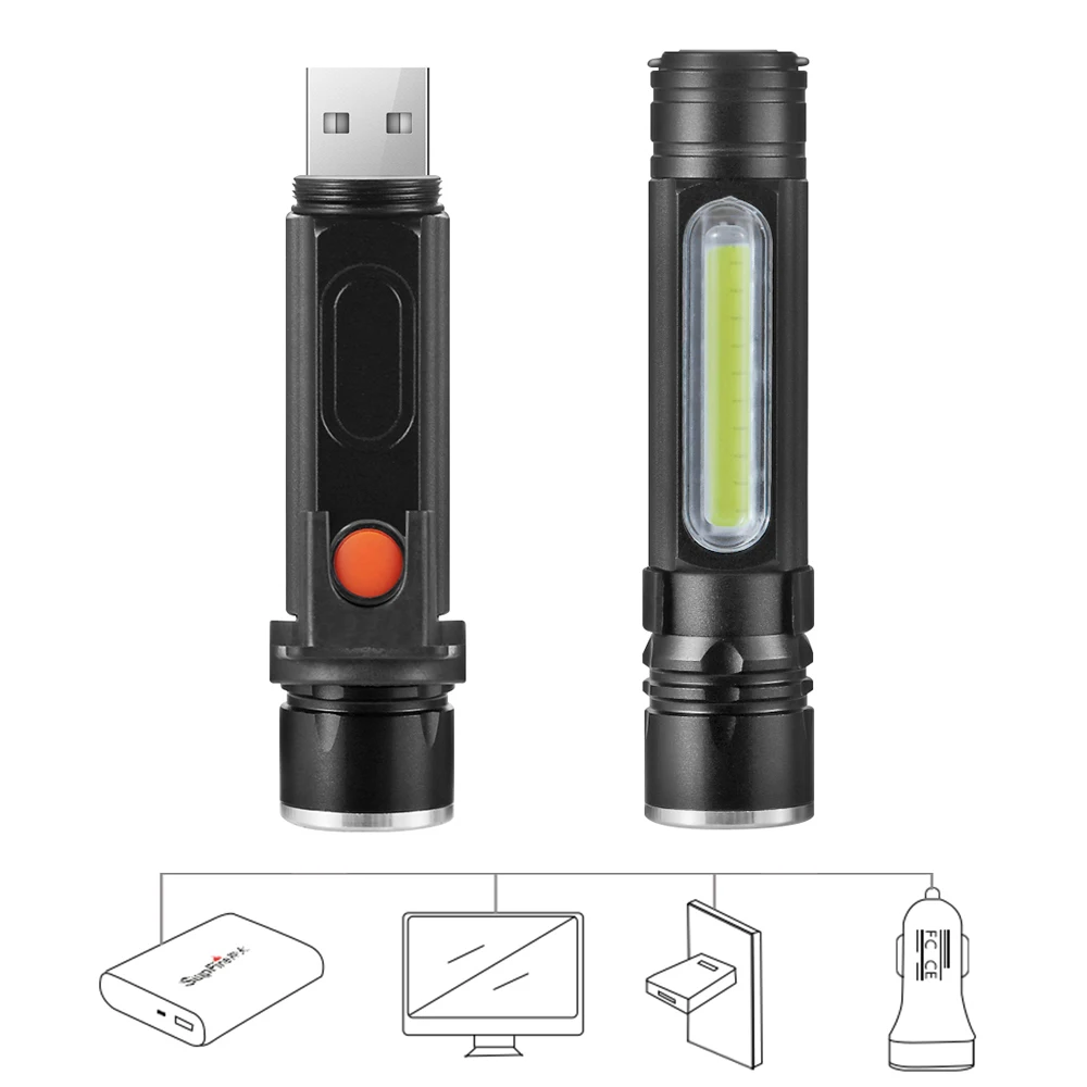 Мини светодиодный фонарь Яркий T6 Супер яркий USB Перезаряжаемый светодиодный COB фонарик Фонарь из алюминиевого сплава для детей для кемпинга и пеших прогулок