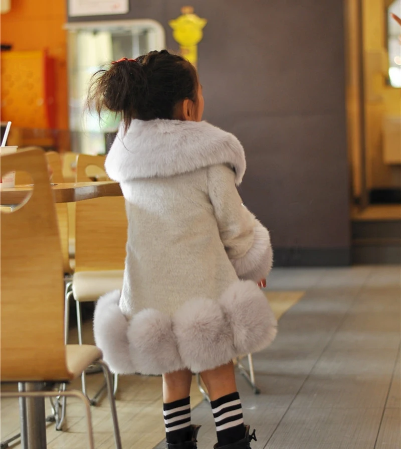Free Shipping Baby Girls Winter Jacket Fur Thick Faux Fox Fur Coat for Girls Coats Kids Winter Outwear Fashion Parka Luxury