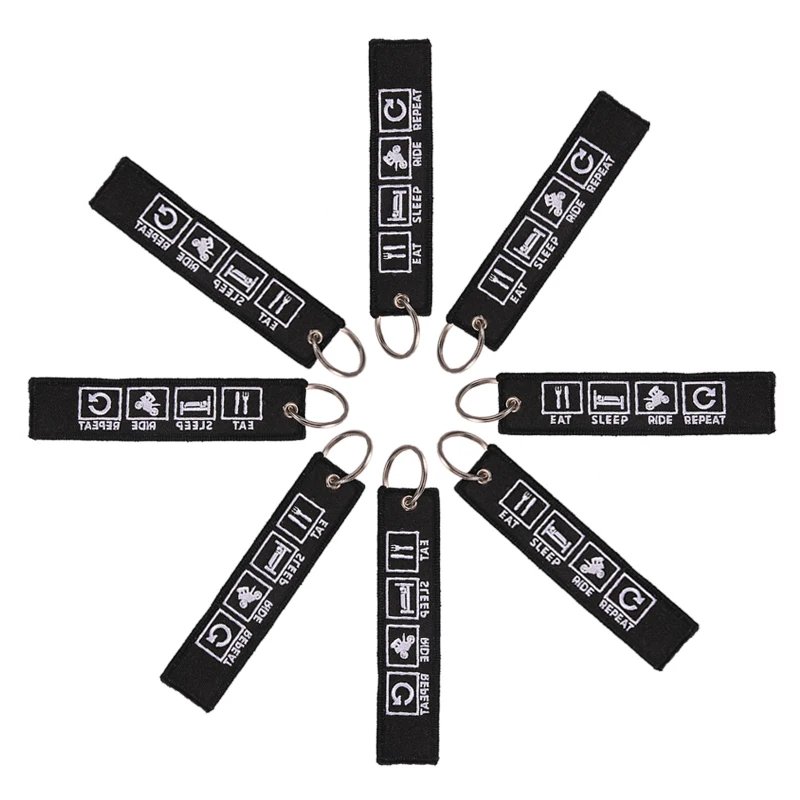 Remove Before Flight Novelty Embroidery Key Chain Bijoux Keychain for Motorcycles n Cars Eat Sleep Rid Repeat Porte Clef Key Tag (5)