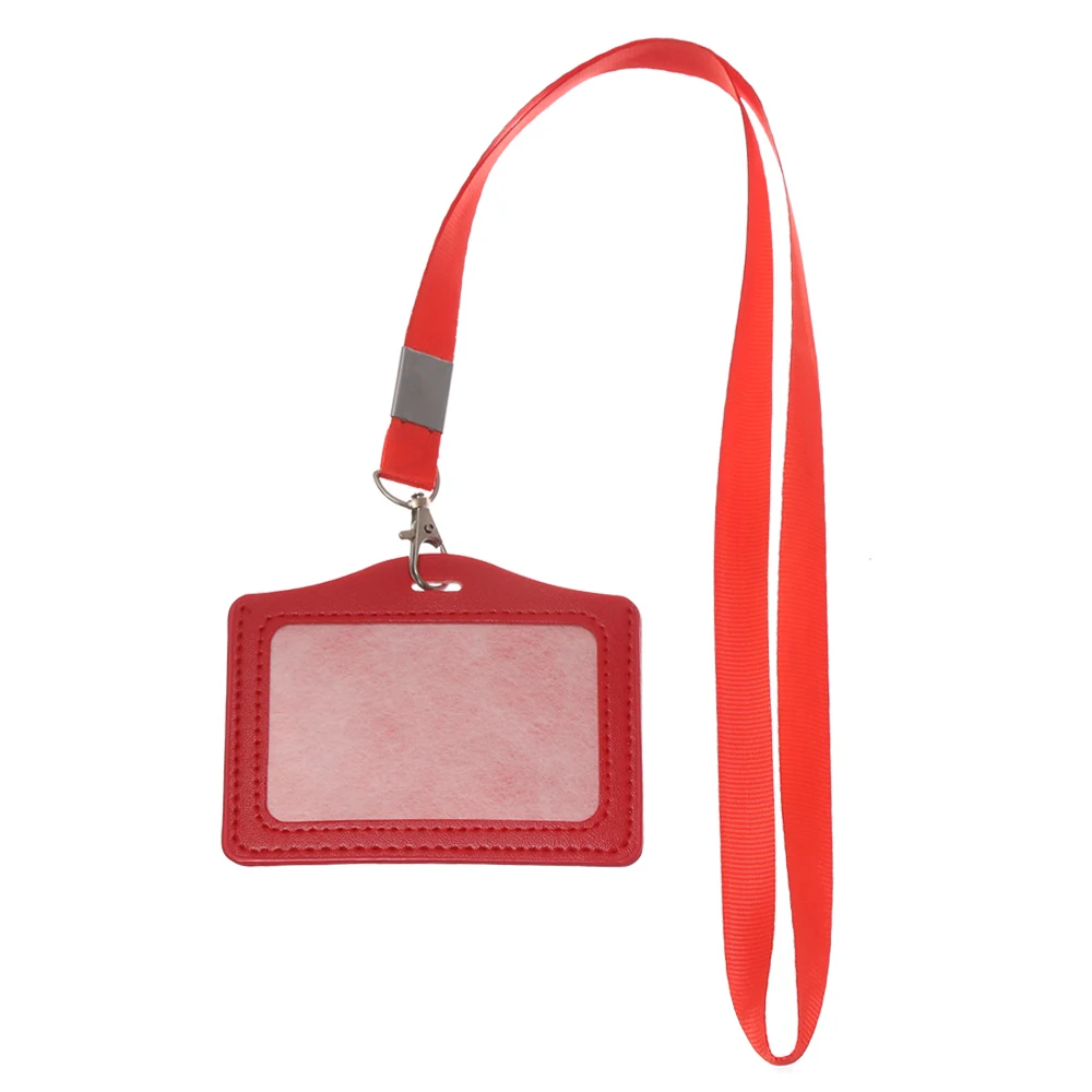 Унисекс, держатели для рабочих карт, с ремешком, ПУ, для банковских карт, для имени, для кредитных карт, для карт, для автобуса, для удостоверения личности, значок с шейным ремешком - Цвет: H-Red