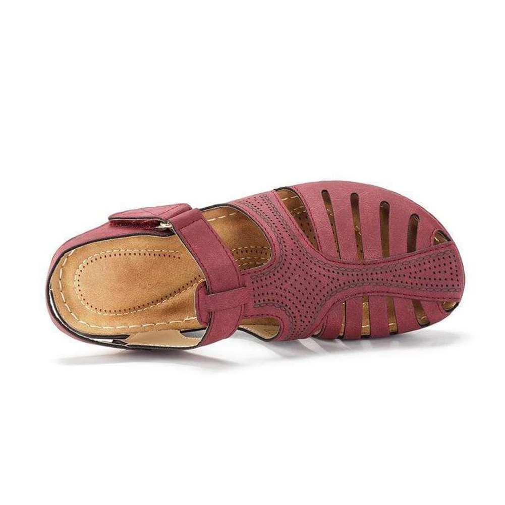 Сандалии для девочек; обувь с круглым носком на полой подошве; мягкая Летняя женская обувь на танкетке; удобная Пляжная женская обувь на застежке-липучке; WJ012