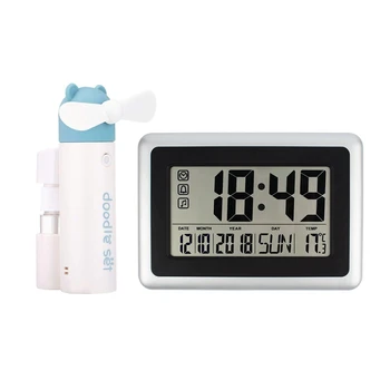 

Large Display Digital Wall Clock,with No Night Light (Day Calendar Temperature) & Handheld Fan, Mini Fan