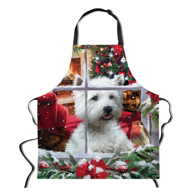 

Christmas Westie Dog 3D Print Kitchen Apron Waterproof Adjustable Neck Apron Men Women Apron for Cooking, Baking, Crafting,BBQ