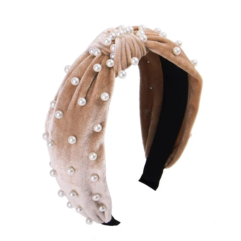 1pc New Soft Velvet Pearl Hair Bands Women Tie Knot Hair Accessories Head Wear - Цвет: A7