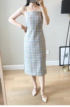 

Spaghetti Strap Women's Plaid Dress British Style Simple Spring Summer Autumn Dresses