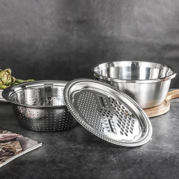 

3X Stainless Steel Strainer Colander Vegetable Sieve Salad Bowl Grater Set MICRO-PERFORATED Kitchen Gadgets MICRO-PERFORATED