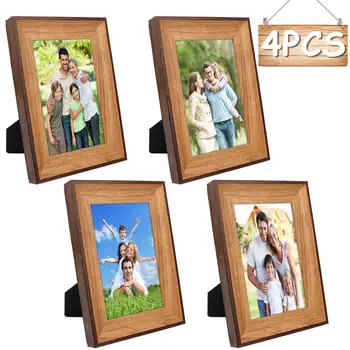 

OurWarm 4pcs/set Picture Frames Brown Wood Photo Frames for Wall or Tabletop Decor Graduation Party Photo Booth Wood Frames