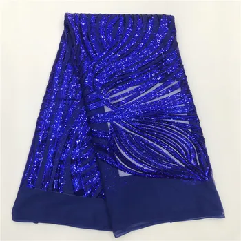 

High quality African net lace fabric with advanced Sequins royal blue guipure lace fabric.2019 New Nigeria tulle lace fabric