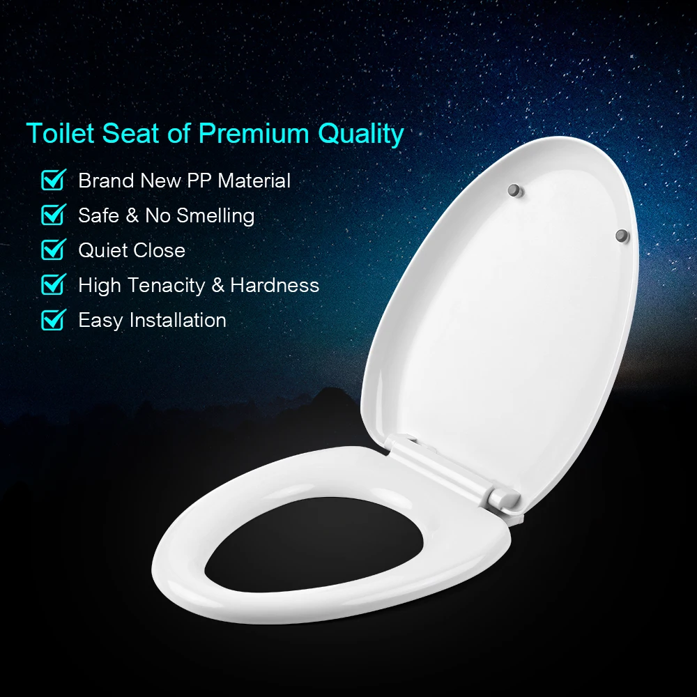 

Bathroom Toilet Seat No Smelling Quiet Close Adjustable Distance Toilet Seats with Lid Easy to Install & Clean