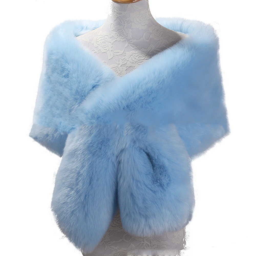 Light Sky Blue Зимняя теплая Женская шаль из искусственного меха, теплый утолщенный светильник небесно-голубого цвета для вечеринки, ужина, уличный плащ, Повседневная теплая Женская шаль - Цвет: Light Sky Blue
