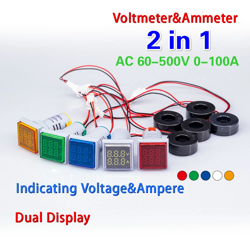 AC 60-500V Voltmeter Ammeter Transformer LED Amp Dual Digital Volt Meter Gauge 