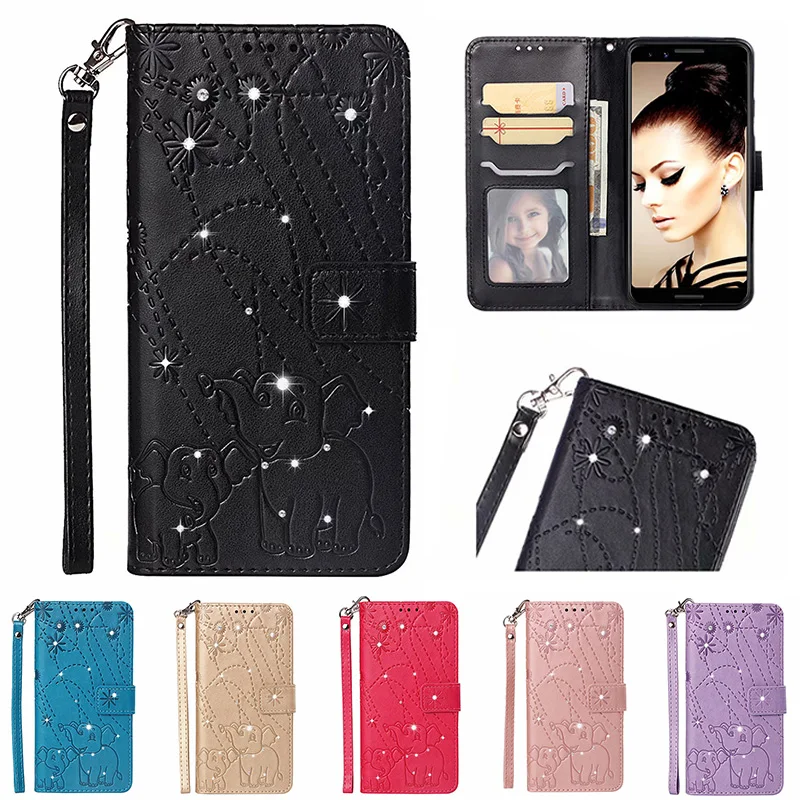 

For Samsung Galaxy S9 S9 Plus Bling Diamond Floral Elephant Print Leather Jewelled Flip Wallet Pocket Stand Phone Case Cover