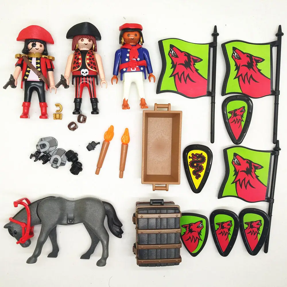 Экшн-фигурки PLAYMOBIL GEOBRA пират и Серая Лошадь коллекционная игрушка A101T 4 шт. |