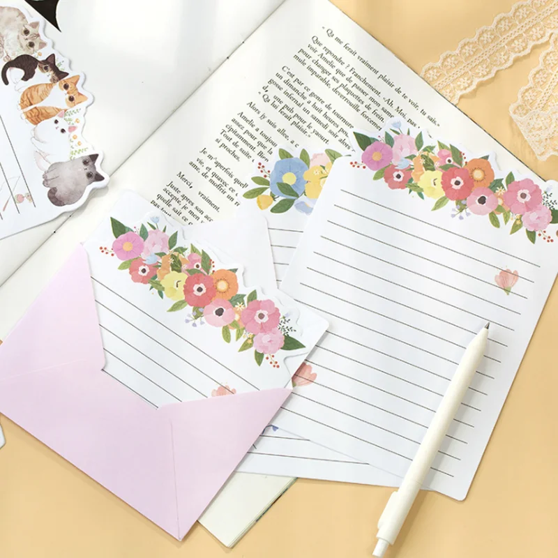 카와이 꽃 행성 고래 시리즈 크리에이티브 문구 학교 사무용품 어린이 봉투 결혼식 3 장 봉투 + 6 장