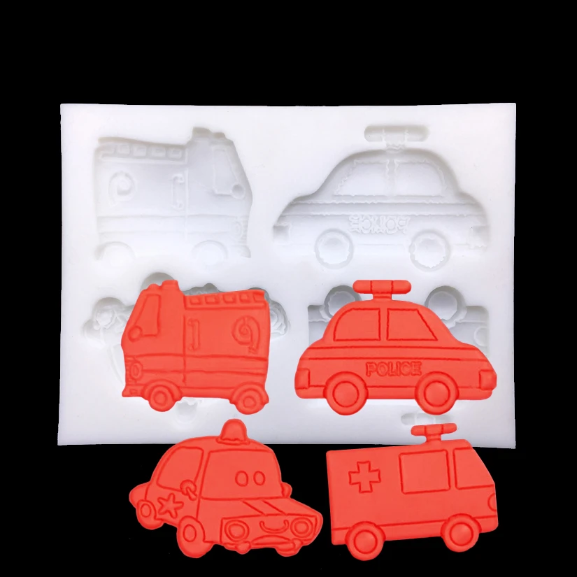 Moule A Cupcakes Voiture De Police Vente En Gros Moteur A Pompiers Ambulance Voiture De Police Silicone Moule A Cupcake Outils De Decoration De Gateaux Fondants 10 Pieces Lot Aliexpress