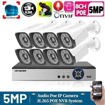 

H.265+ 8CH 5MP POE Audio Security System NVR Kit POE IP Camera IR Outdoor IP66 Face Detection CCTV Video Surveillance NVR Set