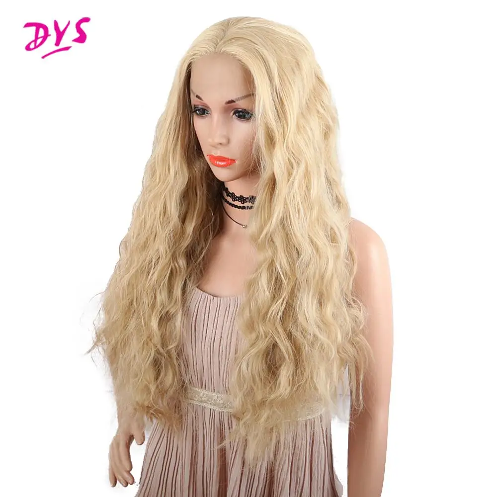 Deyngs длинный кудрявый парик Золотой цветной синтетический парик 13x3,6 парики фронта шнурка термостойкие парики для африканских женщин