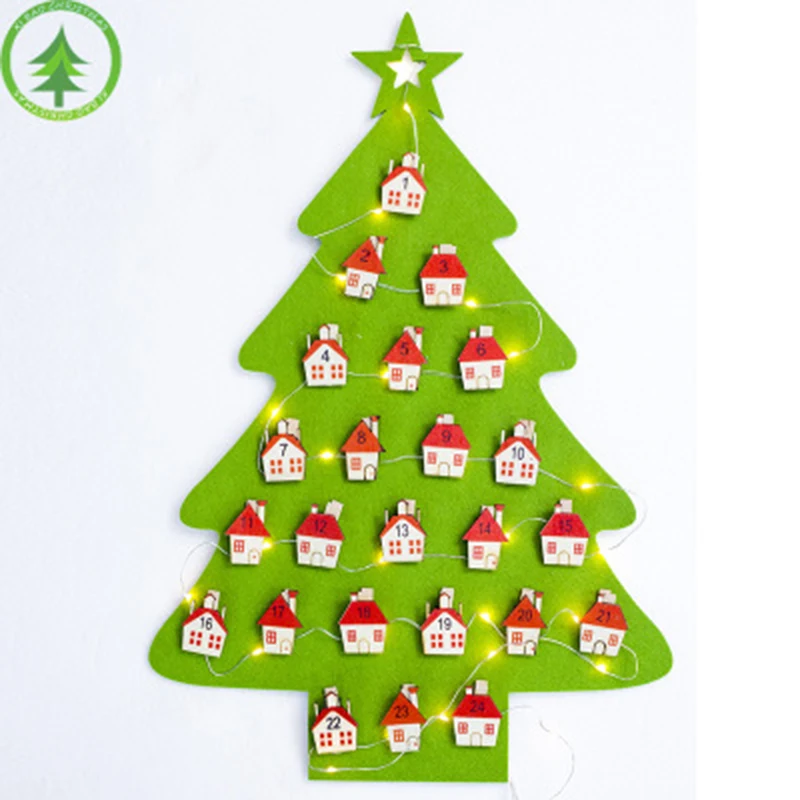Рождественский календарь с подсветкой, войлочная Подвеска для календаря, зеленый, красный, с обратным отсчетом, Рождественский, домашний, новогодний декор, 30*45 см, 1 шт - Цвет: 1