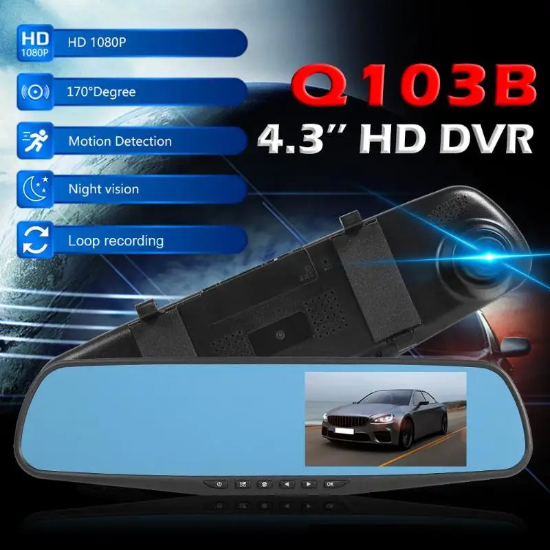 Q103B 4,3 дюймов ips зеркало заднего вида Автомобильный видеорегистратор DVR камера рекордер Авто двойной объектив видеорегистратор видео регистратор