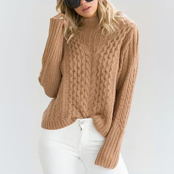 

2020 autumn and winter women sweater European sexy half-high collar long-sleeved off-the-shoulder twist pullovers 66810
