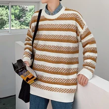 Winter Sweater Men Warm Fashion Contrast Color Striped Knit Sweter Man Clothes Streetwear Loose Casual Long-sleeved Pullover Men Winter Sweater Men Warm Fashion Contrast Color Striped Knit Sweter Man Clothes Streetwear Loose Casual Long-sleeved Pullover Men