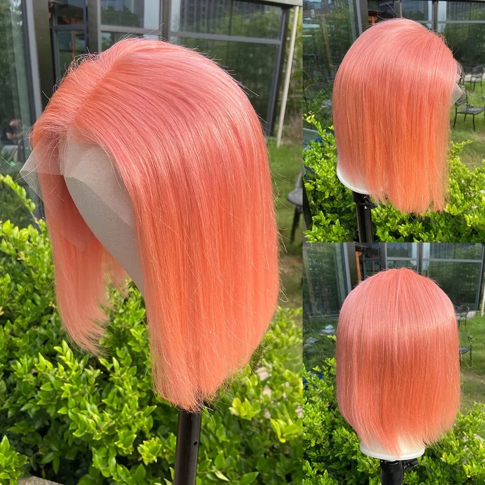 Pink Bob Wig Lace Front Human Hair Wigs Pre-Colored T Part Lace Bob Wig 180% Density Middle Part Besfor