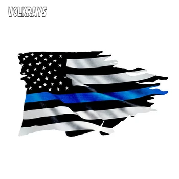 

Volkrays Creative Car Sticker Thin Blue Line Tattered Flag Sticker Police Usa Vinyl Decal Decoration Accessories,13cm*7cm