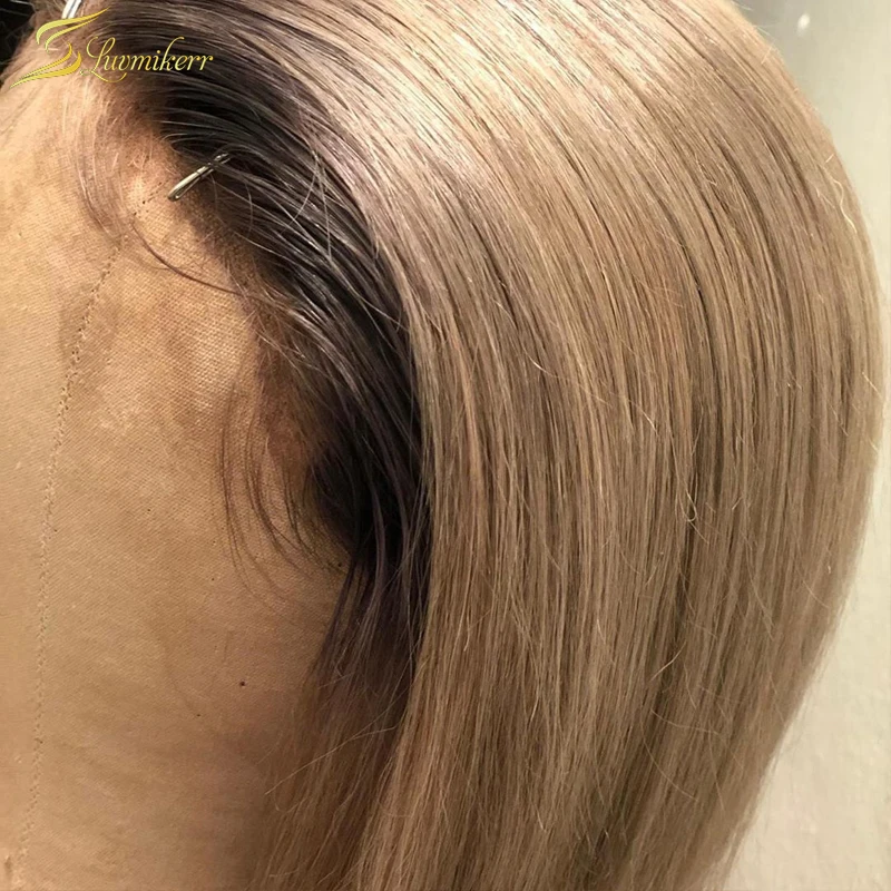 150 Плотность Боб индийский Омбре 13 × 6 глубокая часть кружева передние человеческие волосы парики для черных женщин прямой фронтальный парик предварительно сорванный Glueless