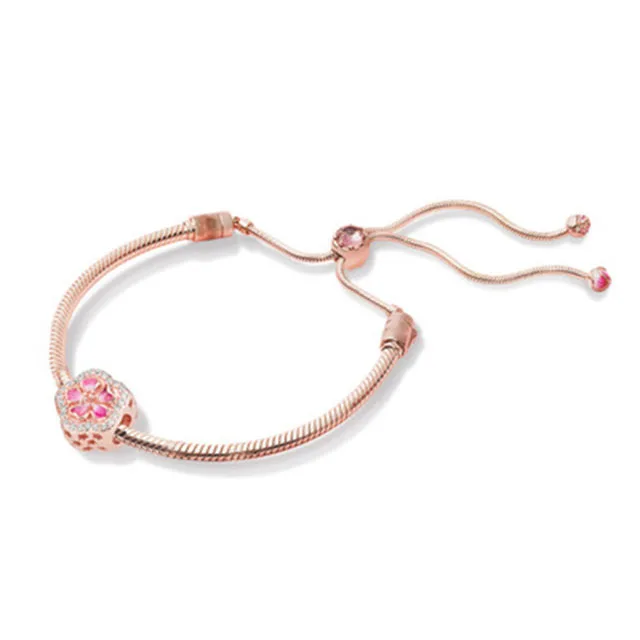 925 пробы Серебряный набор цветов персика регулируемый браслет подходит для оригинального браслета DIY Изготовление ювелирных изделий