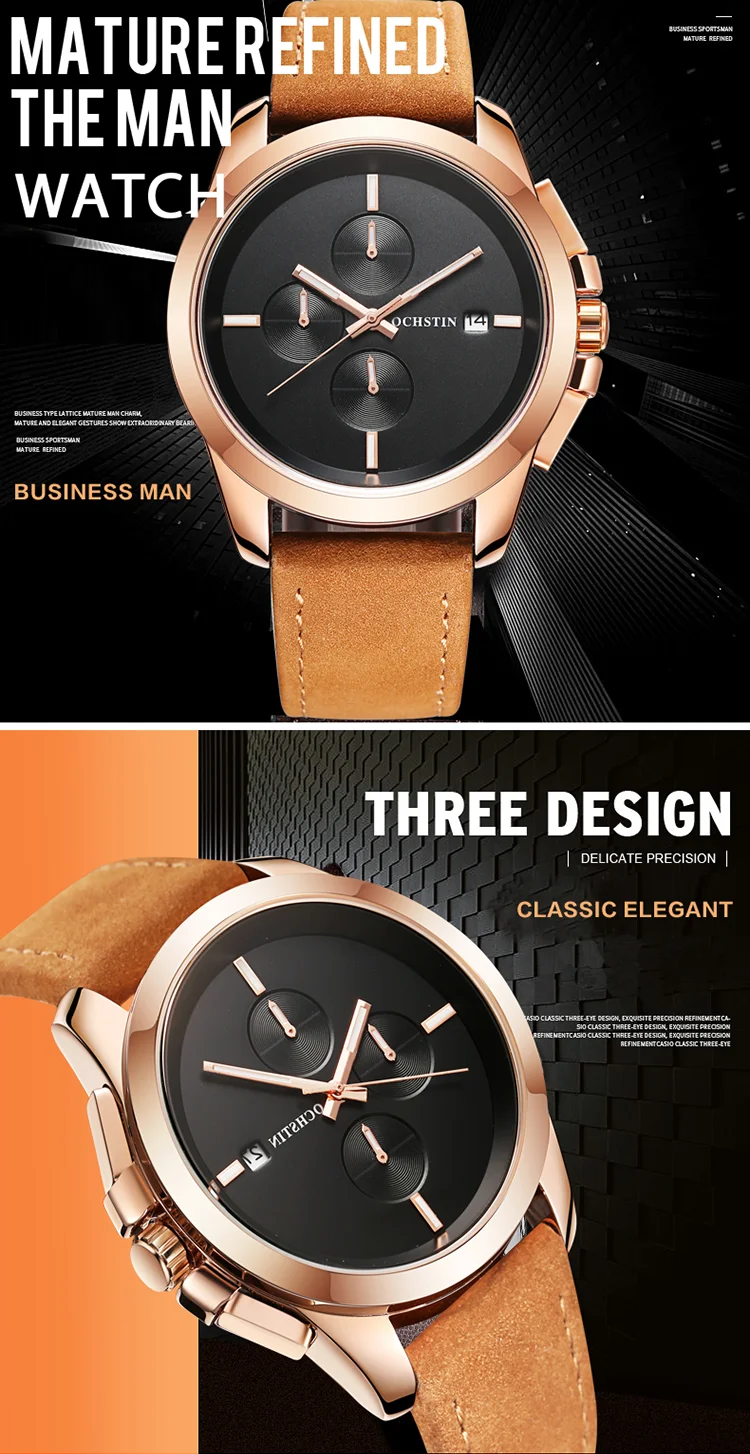 Ochstyn модные деловые кожаные часы для мужчин лучший бренд класса люкс Хронограф Повседневные Спортивные Светящиеся Часы Кварцевые Relogio Masculino