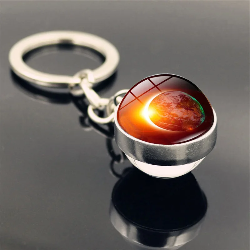 Solar System Planet Keyring Galaxy Nebula Space Keychain Moon Earth Sun Mars Art Picture Double Side Glass Ball Key Chain (18)