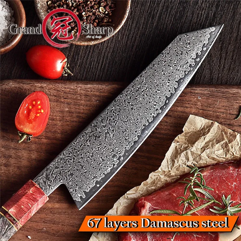 Нож шеф-повара GRANDSHARP vg10, японские кухонные ножи из дамасской стали, нож с фиолетовой ручкой, кухонные ножи, подарочная коробка