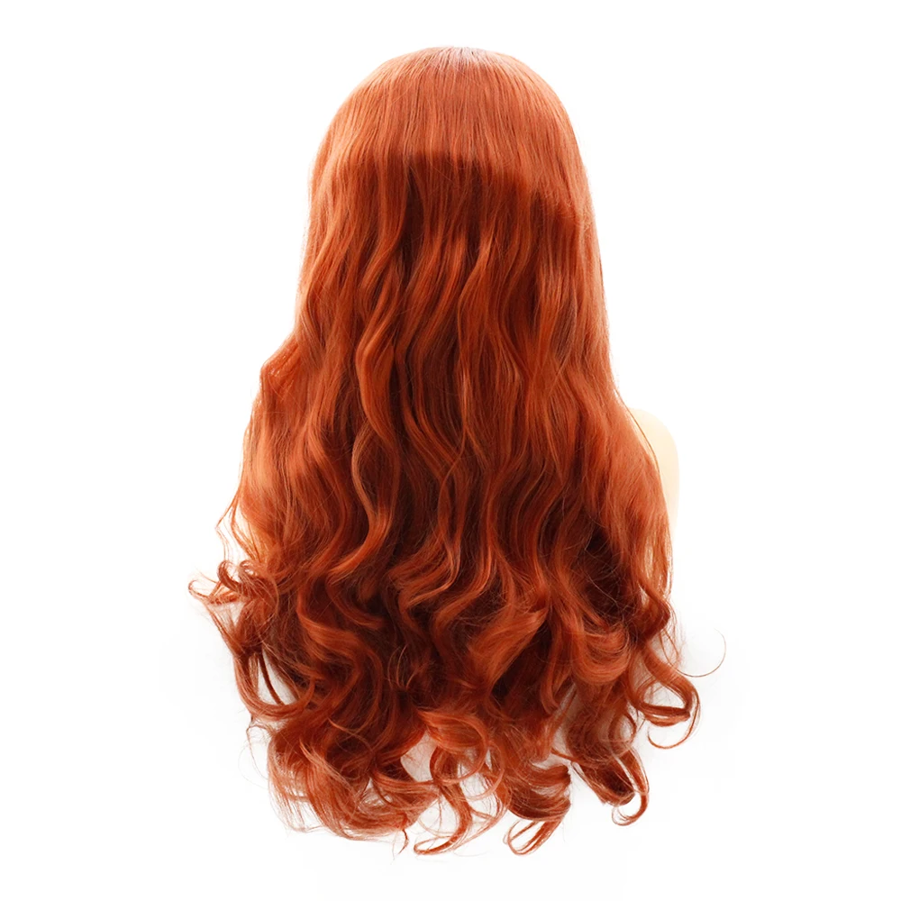 V'NICE, оранжевый волнистый парик на кружеве для женщин, ручная вязка, термостойкие, средняя часть, синтетические парики с детскими волосами для женщин, косплей