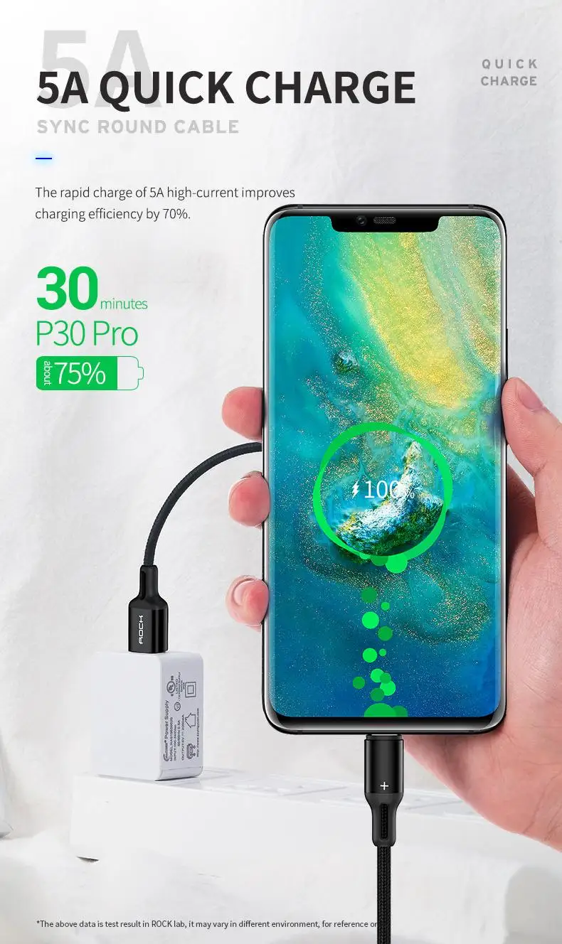 ROCK 2 в 1 5A type C кабель передачи данных для быстрой зарядки type-C USB зарядное устройство для huawei P30 mate 20Pro Xiaomi Mi9 S10+ Note10