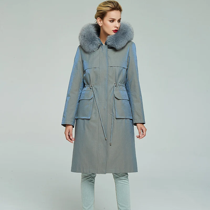 Tcyeek Winter Real Fur Coat Women Streetwear Long Rex Rabbit Fur Liner Jacket Natural Fox Fur Hooded Warm Coats Hiver 9301