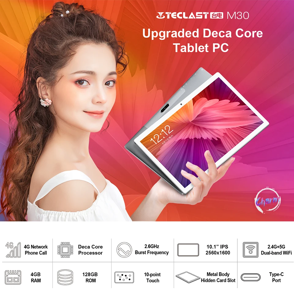 Teclast M30 планшетный ПК 10,1 дюймов 4G сеть Android 8,0 4 Гб ram 128 ГБ rom MT6797 X27 Deca Core 2560*1600 7500 мАч gps двойной Wifi