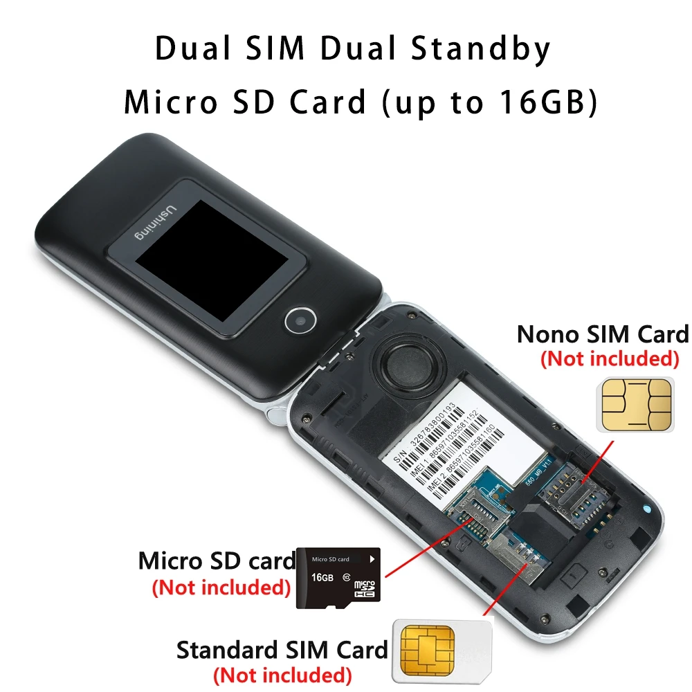 Ushining 3G мобильный флип телефон с двойным экраном SIM красный разблокированный