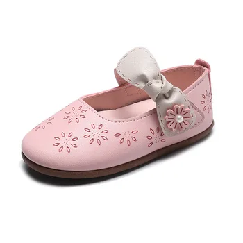 

New Princess Girls Shoes Casual Sweet Bow-knot Flower Pearl Hook & Loop Asakuchi Soft Bottom Flats For Kids Girls Dancing Shoes