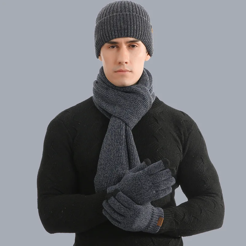 Autumn and winter warm hat scarf glove set men's and women's mixed
