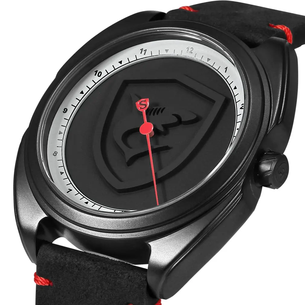 Collared Carpet Shark Sport Watch 3D White Logo One Simple Hour Hand Design Leather Strap Quartz Men Watches Reloj Hombre /SH575 - Цвет: Black SH574